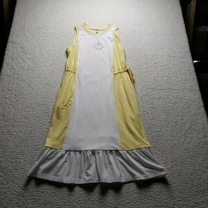 AOVDE Dress Womens Small Multicolor Colorblock Sleeveless Round Neck Ruffle Midi